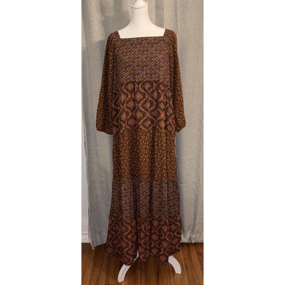 Natural Life Berkeley Maxi Dress  Women's Size Large Fall Floral Boho Tiered